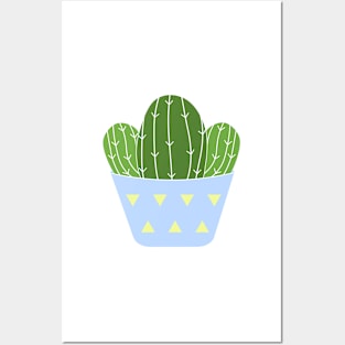 Cute mini cactus in a blue pot Posters and Art